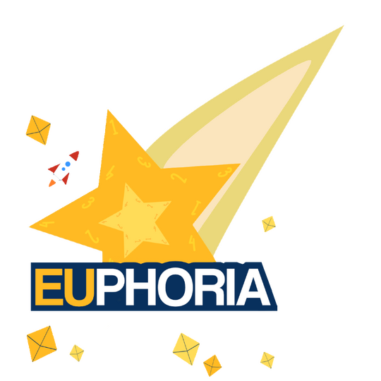 EUphoria logo: a shooting star surrounded by smaller stars made of polyhedral dice and a tiny rocket ship. Click to return to home page.