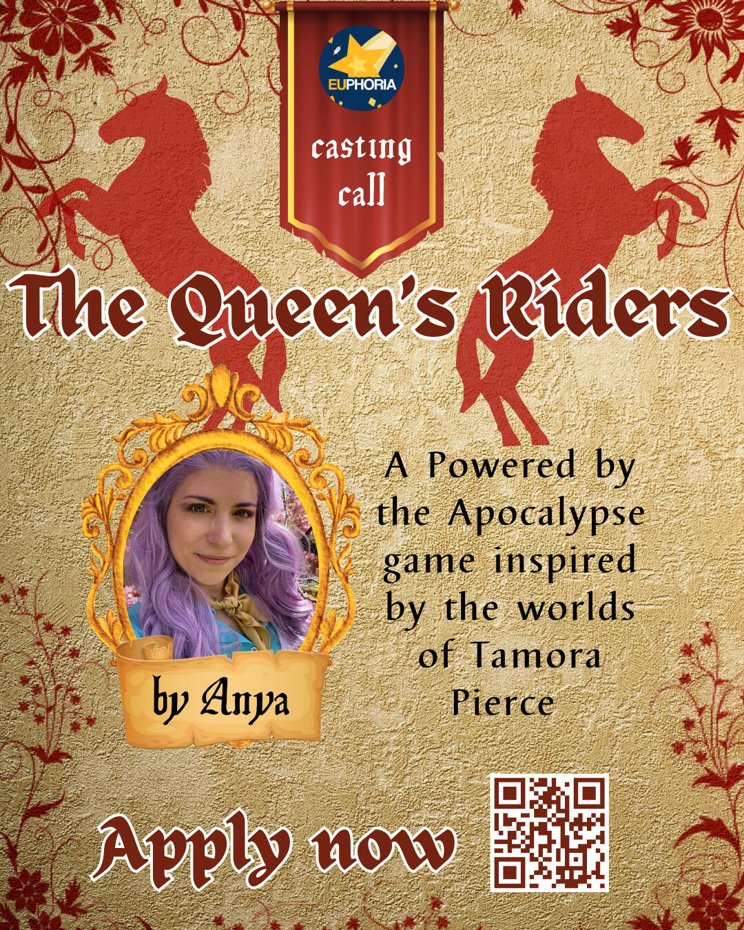 The Queen's Riders A powered by the apocalypse game inspired by the worlds of Tamora Pierce, by Anya. Apply now.
